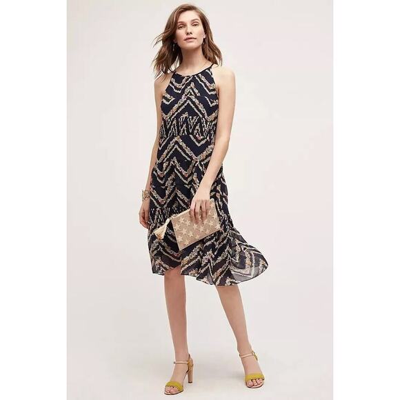 Anthropologie HD Paris Women's Rococo Sleeveless Midi Tiered Trapeze Dress Med - Picture 1 of 10